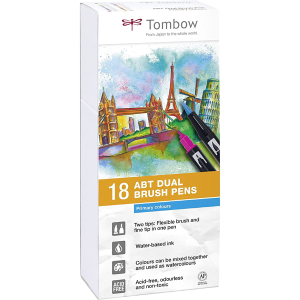 Tombow ABT Dual Brush Pen - Primary Colours (Pack of 18)